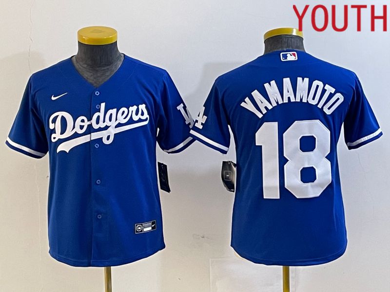 Youth Los Angeles Dodgers #18 Yamamoto Blue Nike Game MLB Jersey style 1